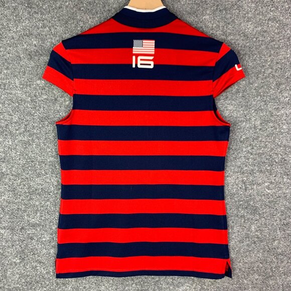 NWT RLX Ralph Lauren 2016 RYDER CUP WOMEN’S SZ SMALL SHIRT STRIPED NAVY RED USA - Picture 2 of 13